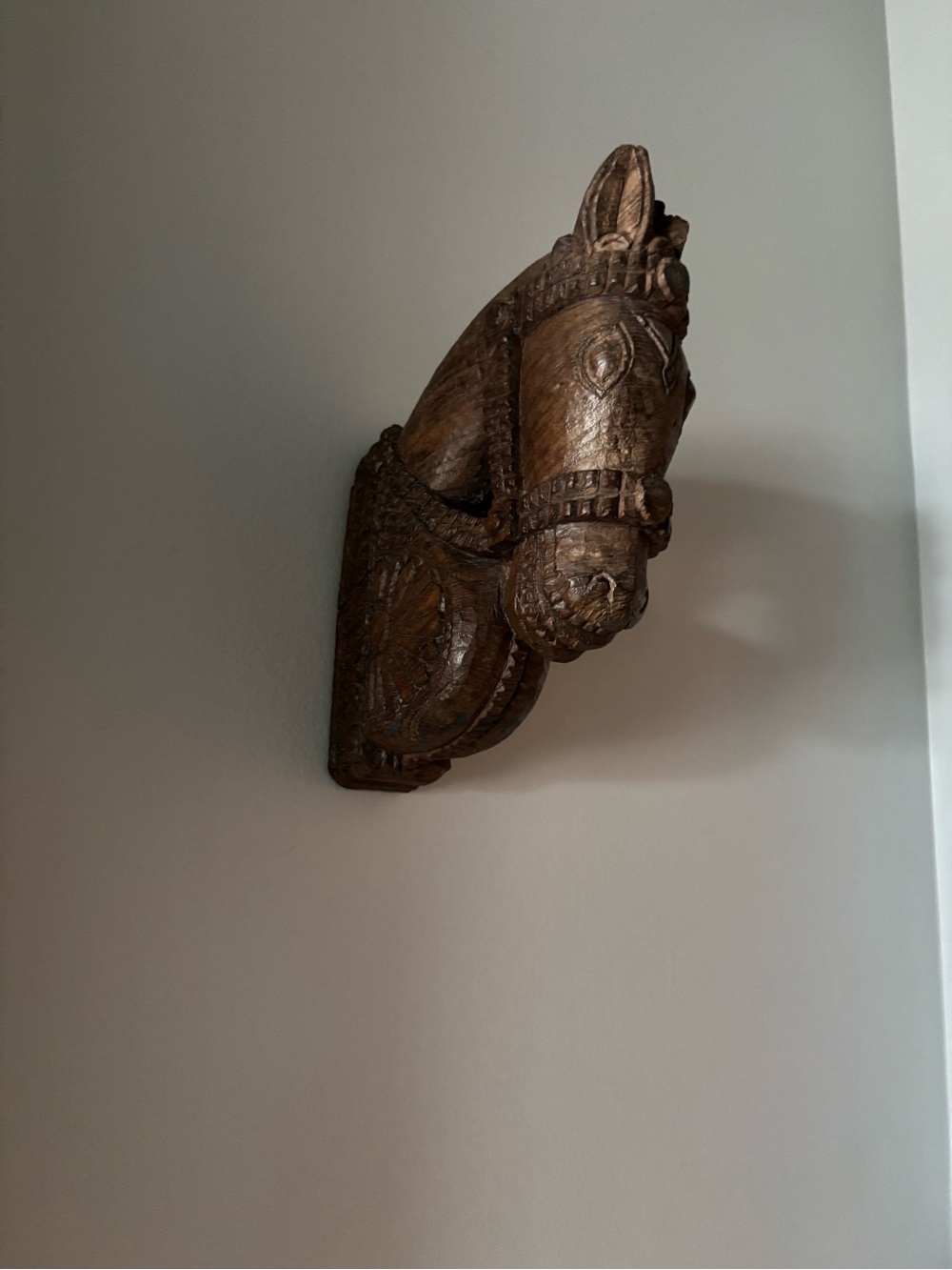 Carved Wooden Horse Head Wall Sculpture - Brown